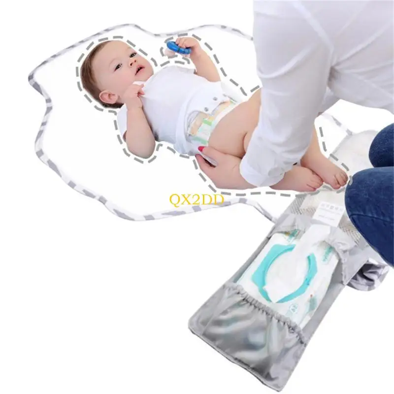 QX2D Cambiador pañales plegable con toallitas, cambiador pañales bolsillo para viajes - imagen 3