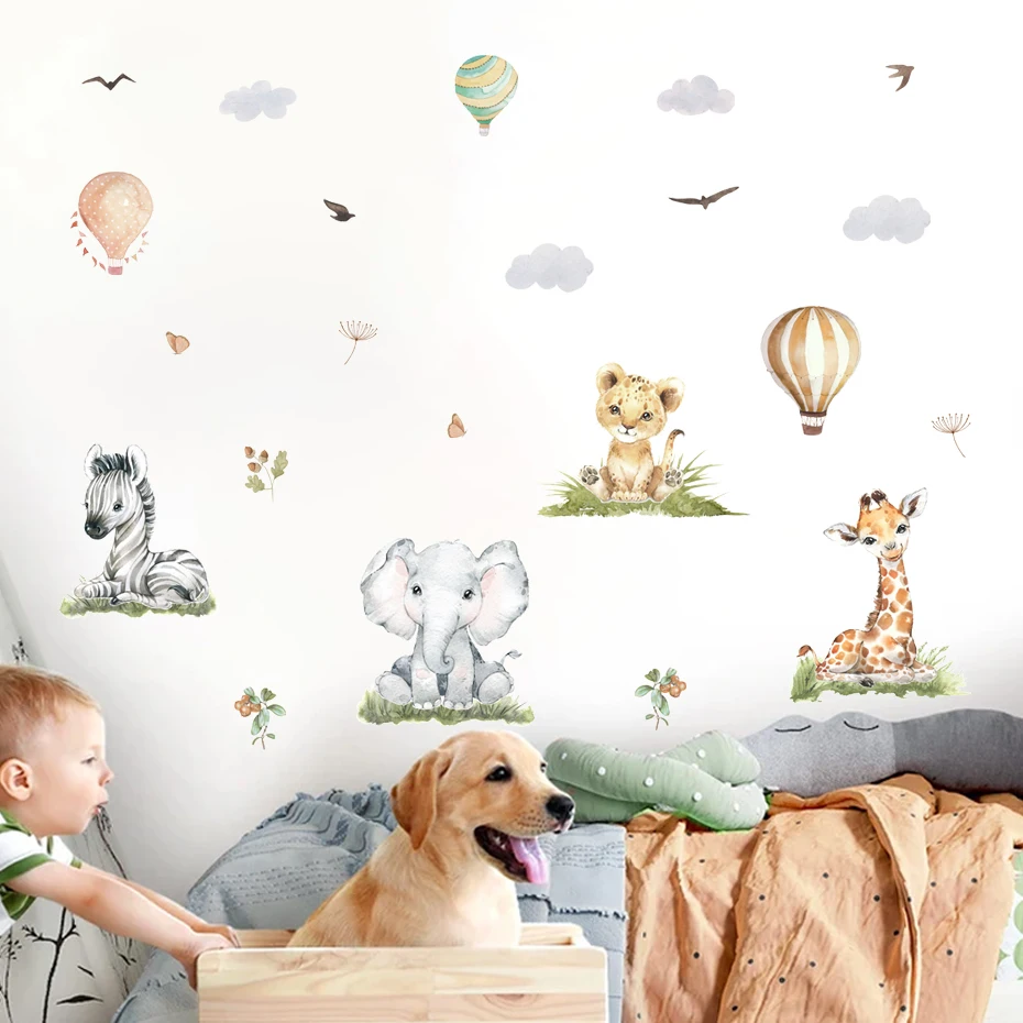 Pegatina de vinilo acuarela con jirafa y elefante para habitación - imagen 3