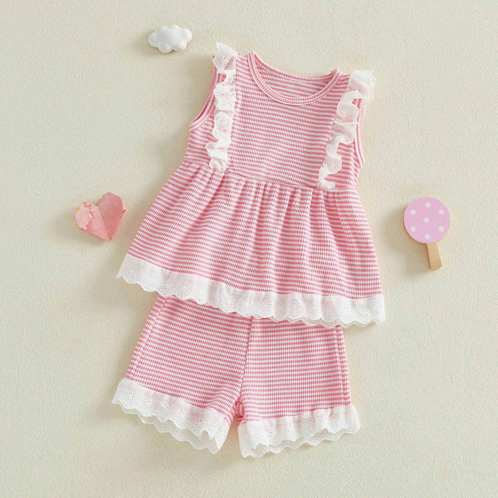Conjunto de verano para niña con volantes y ribete de encaje - imagen 5