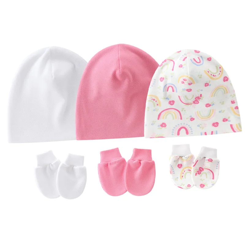 3 unids/set de guantes de sombrero para niños y niñas, protección facial para recién nacidos, guantes resistentes a los arañazos con estampado bonito, accesorio de ropa para niños Se - imagen 2