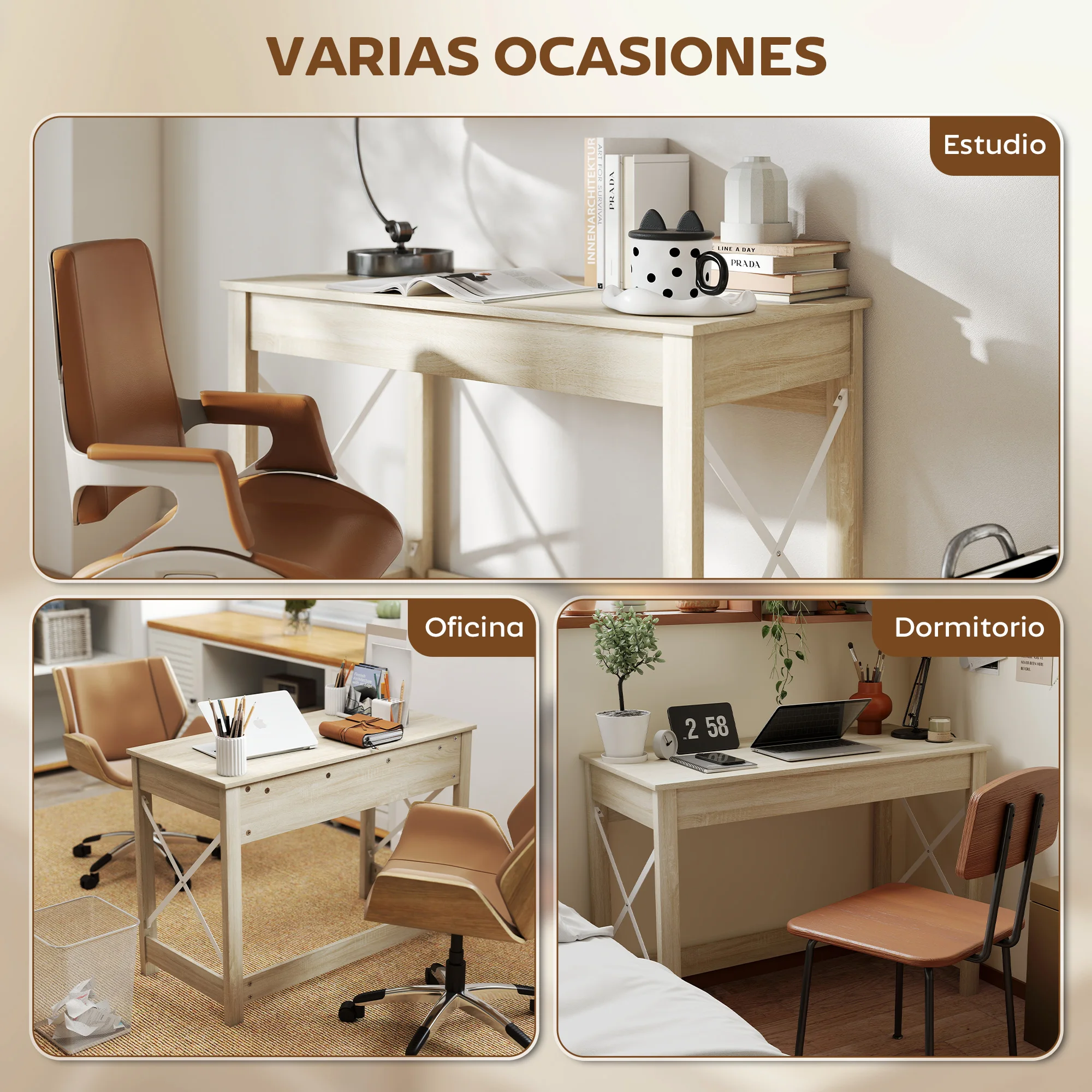 HOMCOM Mesa Escritorio Estilo Moderno Escritorio Fácil de Montar Mesa de Ordenador para Oficina Dormitorio Estudio 105x50x76 cm Natural - imagen 5