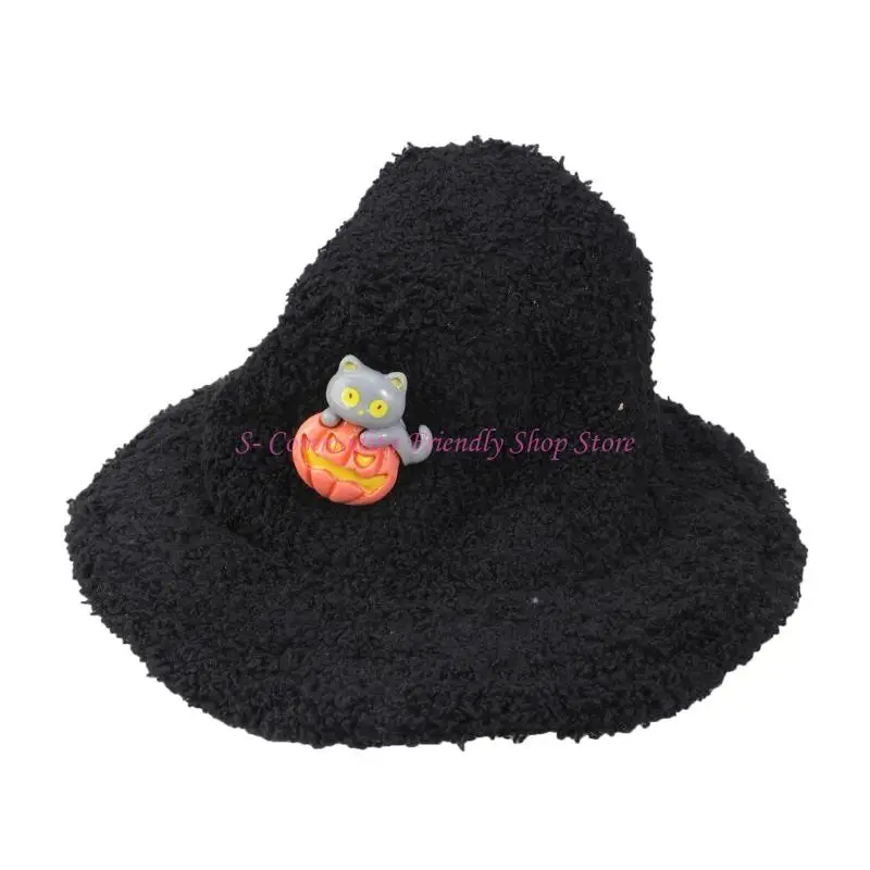 85AE Trendy Plush Doll Black Wizard Hat And Design Top Pumpkin Top Photo Props - imagen 4