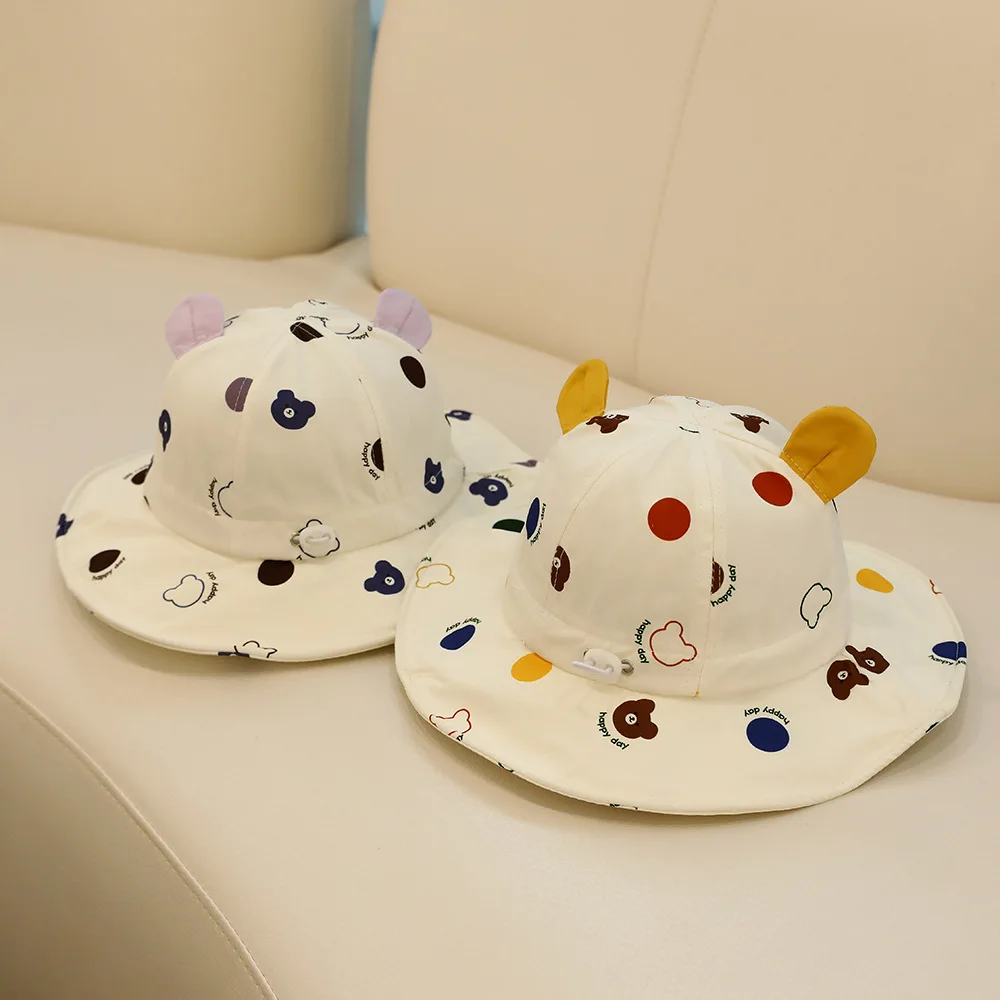 Sombreros de cubo de malla de puntos de oso para niños, novedad de verano, sombrero para el sol, sombrero de pesca para niños, visera parasol, gorra de playa de dibujos animados al aire libre para niños y niñas - imagen 4