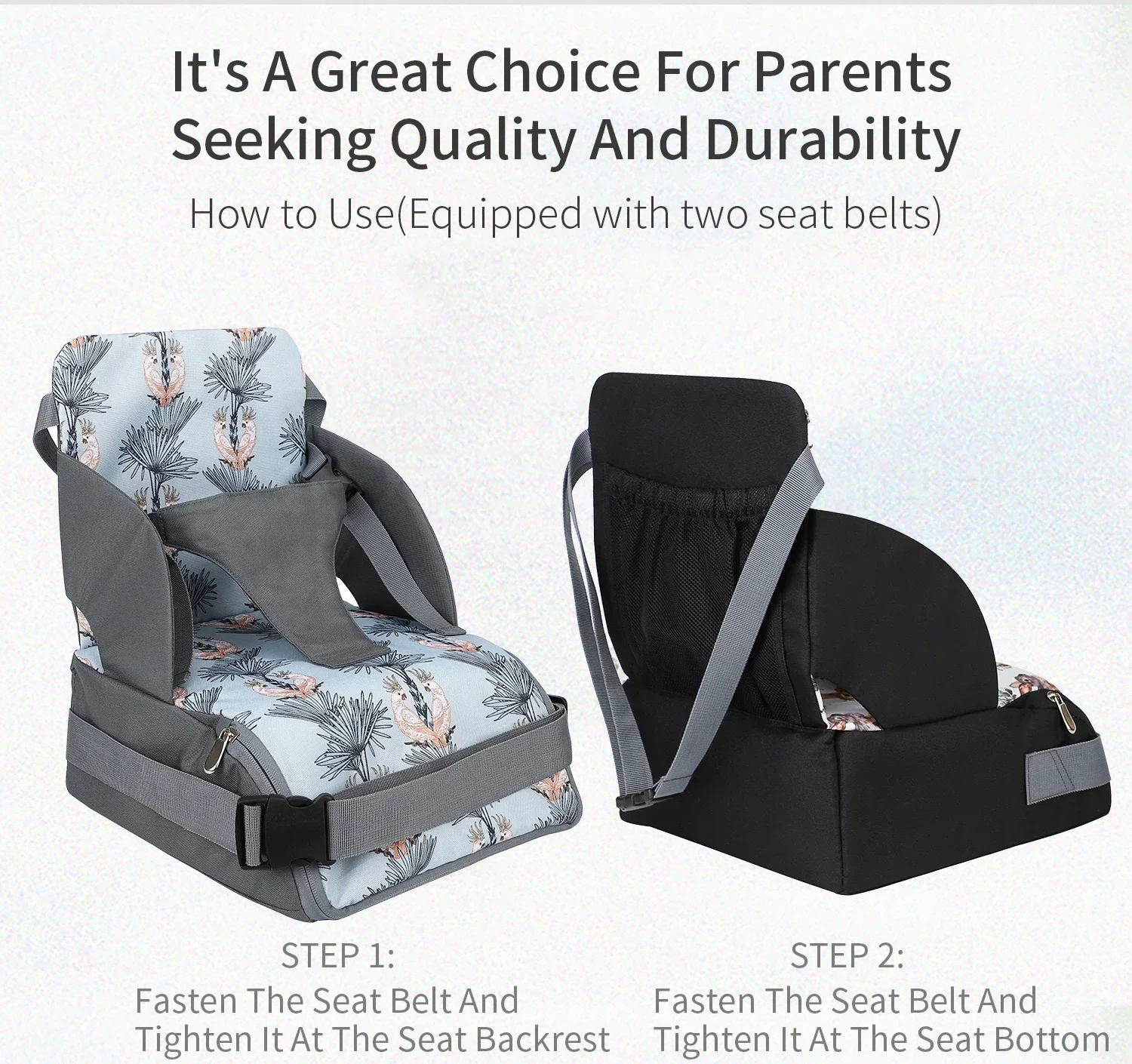 Asiento elevador portátil para bebé, bolsa de pañales, cojín práctico de viaje para niños pequeños, silla para niños, correas lavables, hebilla de seguridad multifuncional - imagen 5