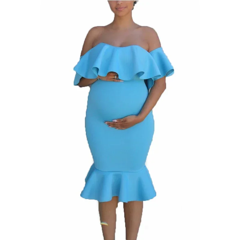 Vestido de maternidad con hombros descubiertos y volantes veraniegos - imagen 3