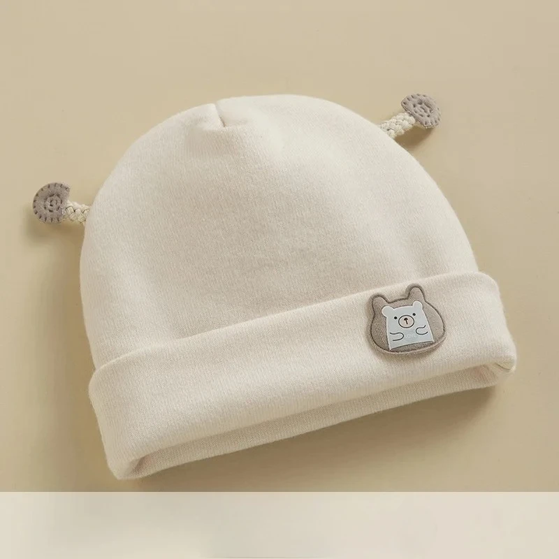 Gorro Fetal para recién nacido, gorros bonitos de oso de dibujos animados para bebé, Jersey de algodón puro grueso y cálido para invierno, gorro para niños y niñas de 0 a 6 meses - imagen 5