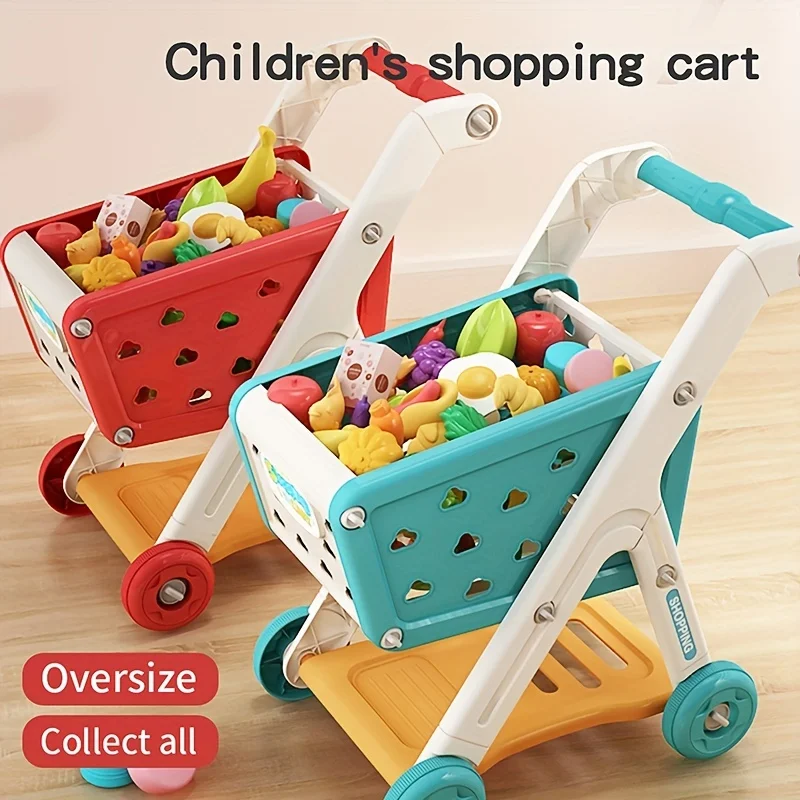 Carrito de compras de juguete para bebé, carrito pequeño para niños, casa de juegos, corte de fruta, música, cocina, supermercado, hombres y niñas