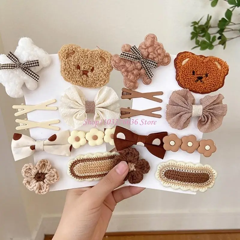 R6FD 9pcs 소녀 헤어 클립 세트 활 바레트 소녀 아이 헤어 클립을위한 귀여운 머리 바레트 - imagen 5