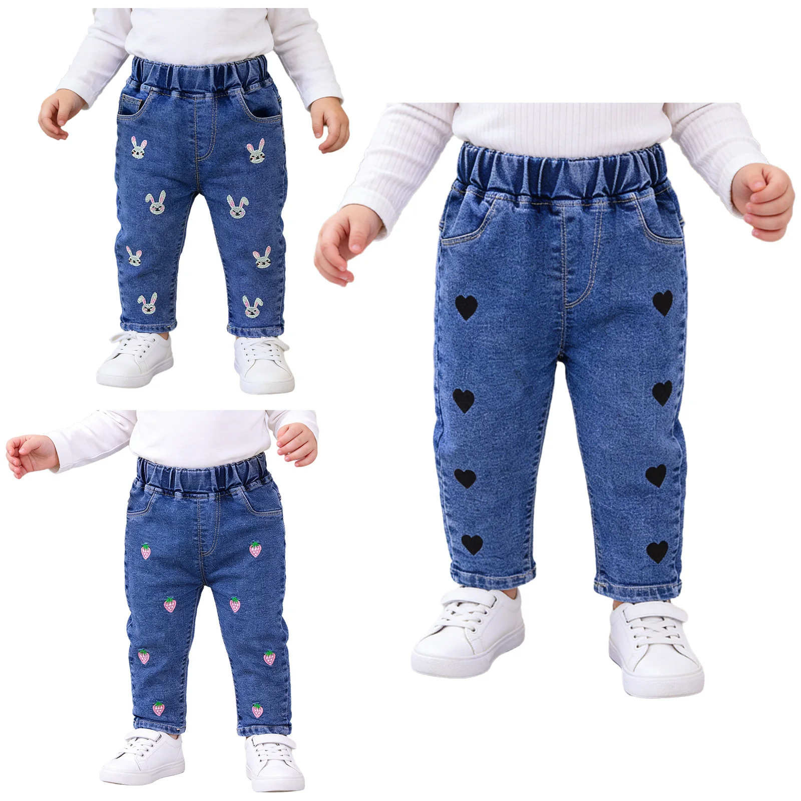 Pantalones vaqueros niñas con bordado cintura elástica primavera otoño - imagen 4