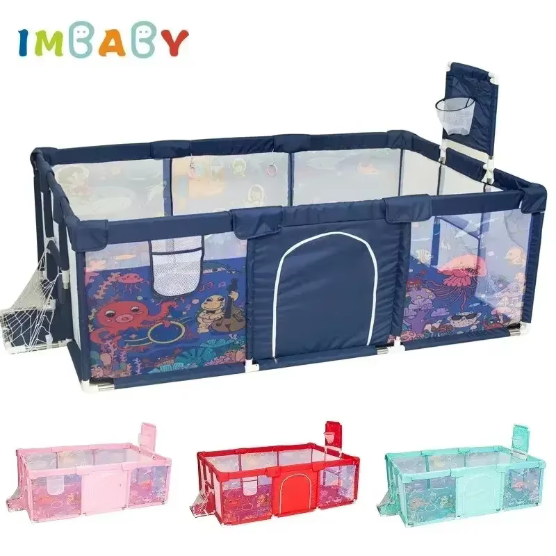 IMBABY Corral de juegos con puerta de seguridad - diseño marino