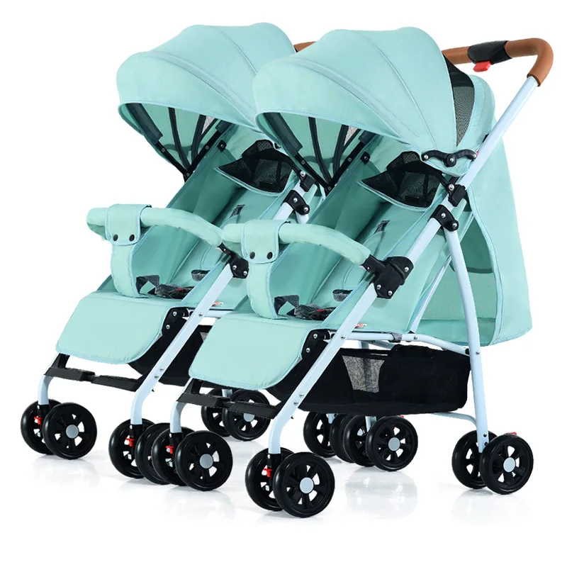 Cochecito doble ajustable con asientos reclinables divididos, ultraligero, plegable, de alta vista, con sistema de colapso de una tecla - imagen 5