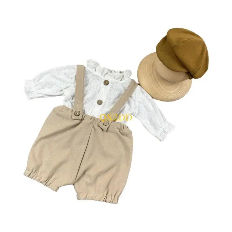 QX2D fotografía disfraz sombrero y camisa pantalones traje sesión fotos ropa bebé suministro - imagen 4