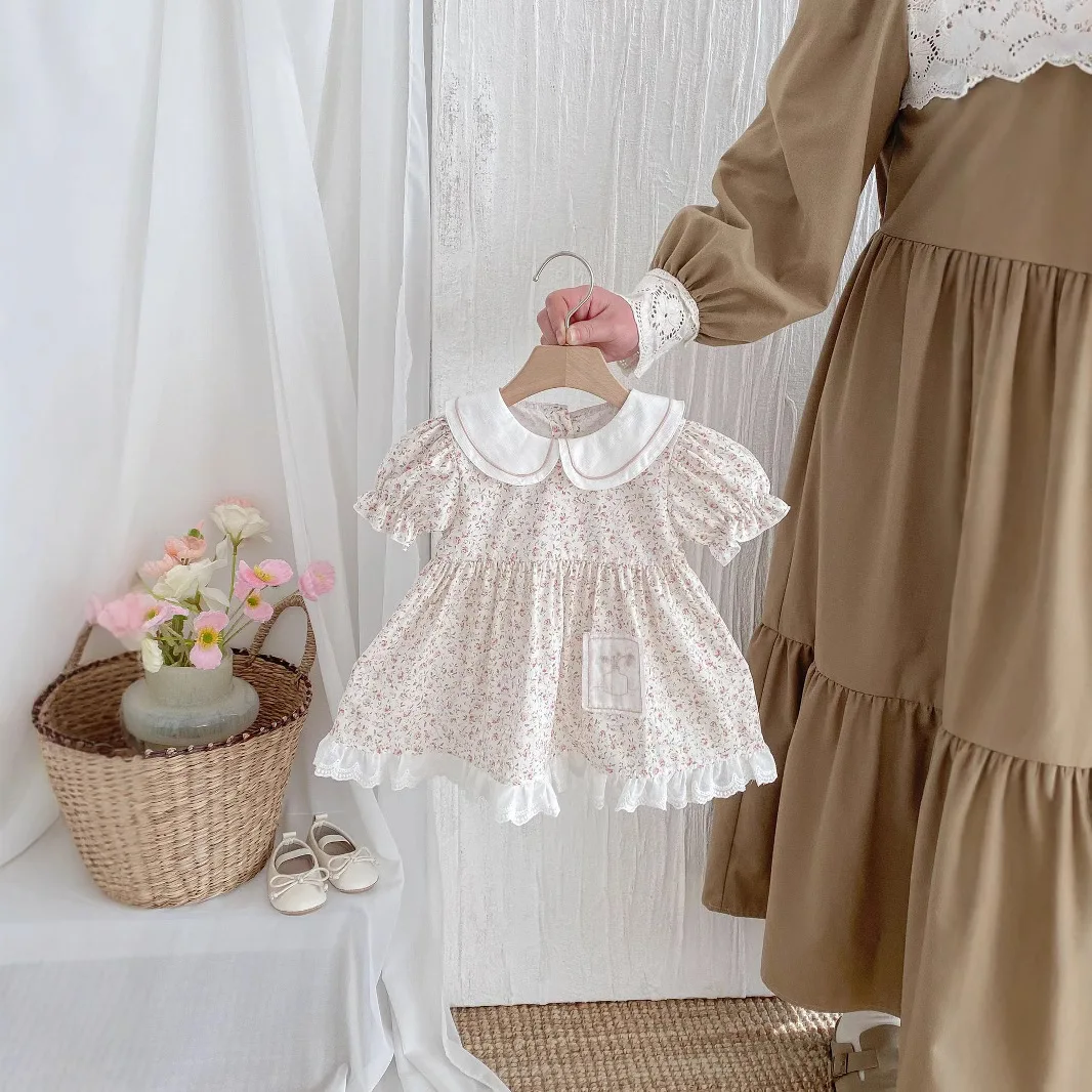 Vestido recién nacida de algodón floral con volantes y encaje verano - imagen 5