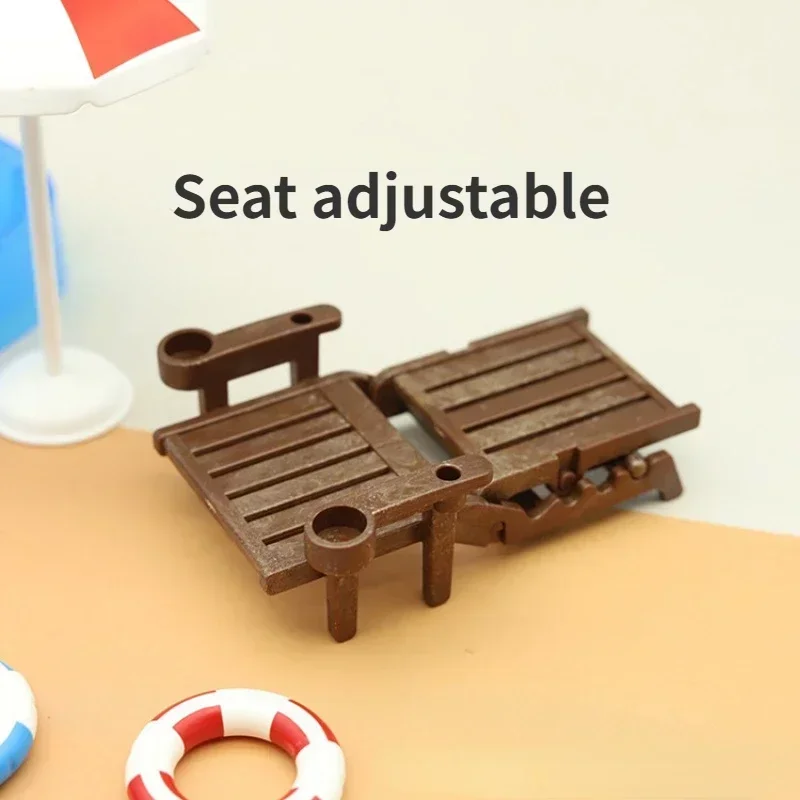 Juego de decoración para casa de muñecas en miniatura de playa con silla tipo paraguas, anillo de natación, juego de piscina para casa de muñecas, accesorios de juguete - imagen 4