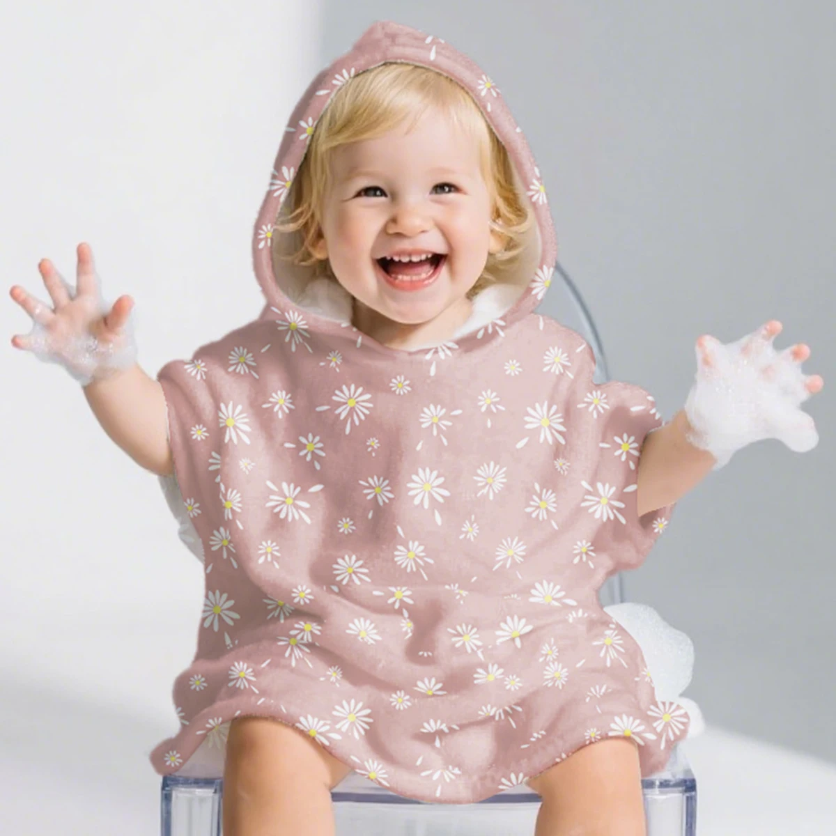 HappyFlute-Toallas de baño con capucha para niños, 61x61CM, toallitas de invierno gruesas de terciopelo Coral, estampado bonito, remolque de natación en la playa para niñas y niños