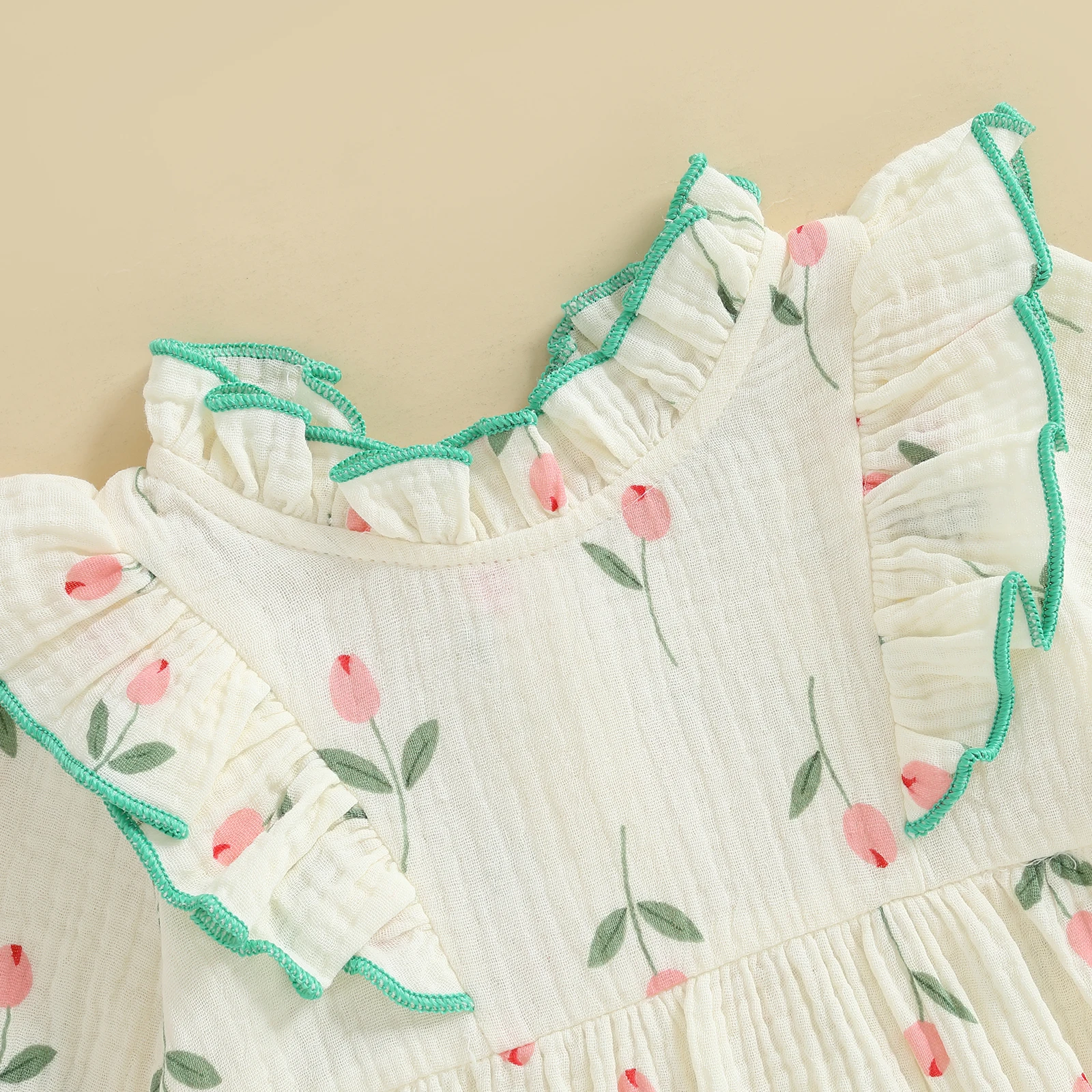 VISgogo Mameluco de otoño para niñas, monos informales de manga larga con volantes y estampado floral para recién nacidos, ropa de moda - imagen 4