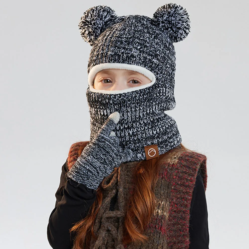 Gorro de punto con pompón y guantes elásticos para niños al aire libre