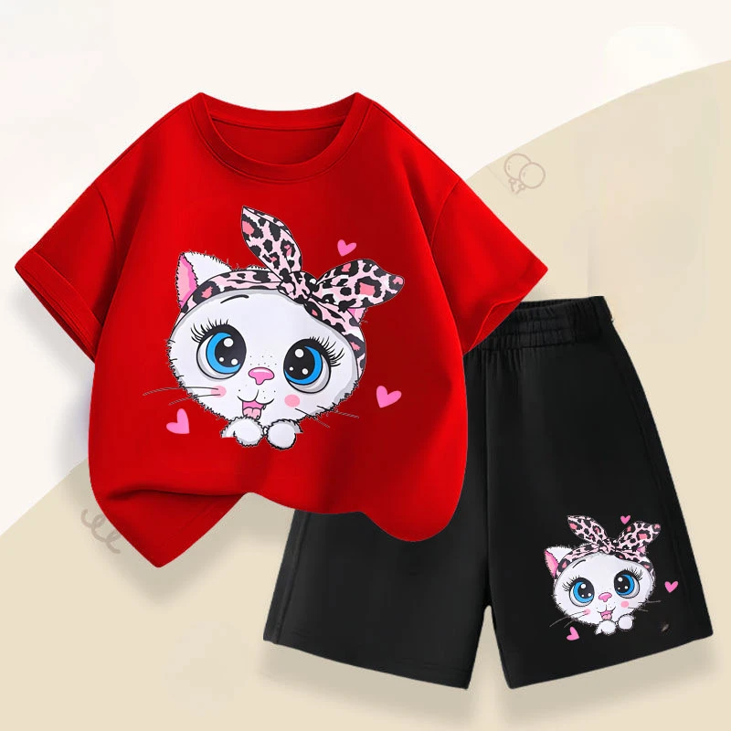Conjunto infantil con estampado de gato para niño – Camiseta y shorts - imagen 4