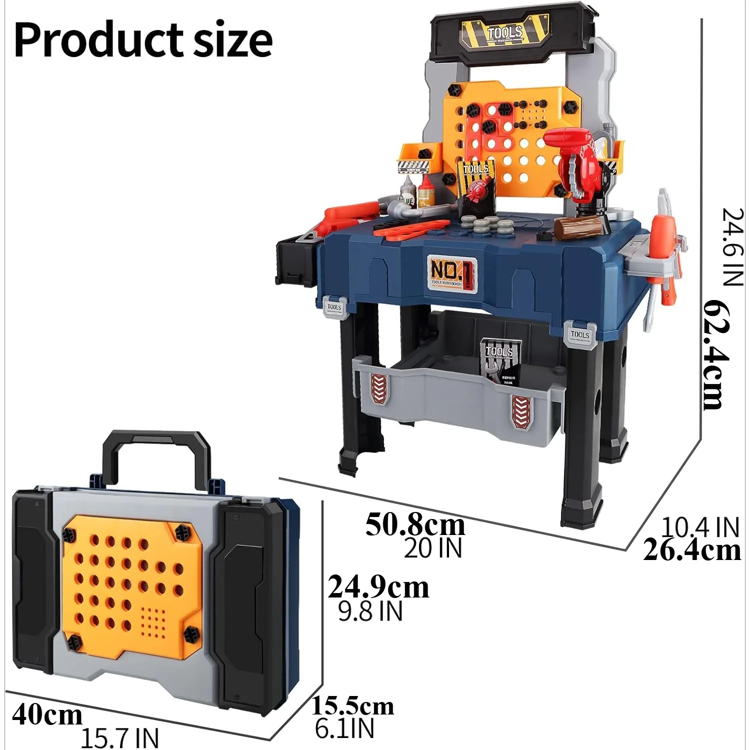 Juego de banco de herramientas grande 2 en 1 para niños con tornillo de sierra, inglete, juego de simulación, banco de trabajo de construcción, juguetes educativos para niños y niñas - imagen 2