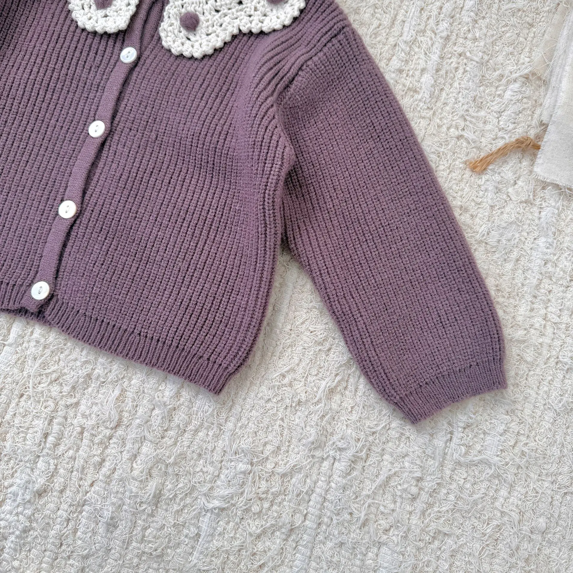 2026 primavera nuevos suéteres para niñas cuello hecho a mano prendas de punto para niñas cárdigans de punto Vintage para niñas - imagen 4