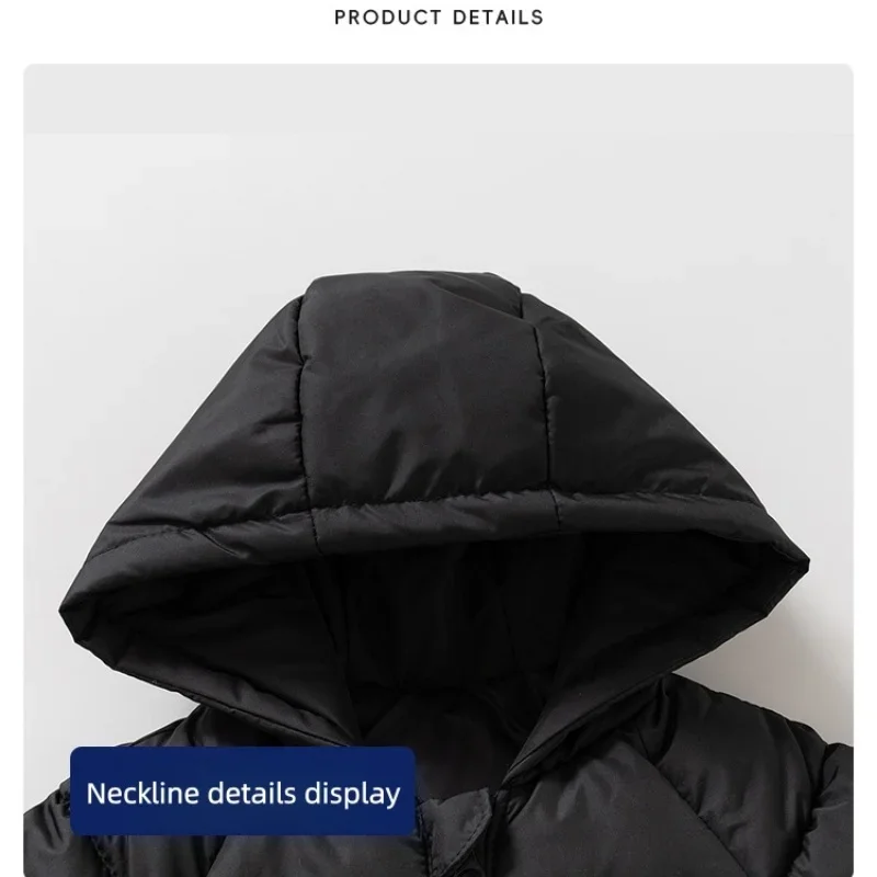 Parkas de invierno para niños, Sudadera con capucha, abrigo de piel medio largo para niños, Parkas largas con forro grueso, traje de estilo coreano para niños 2025 - imagen 4