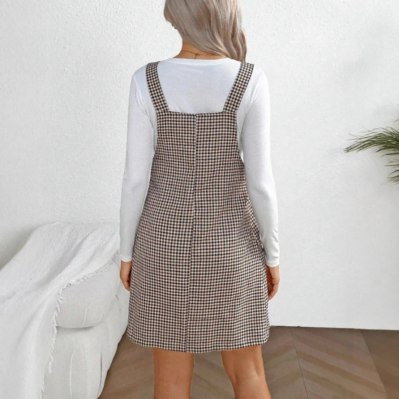 Vestido de embarazo a cuadros con tirantes ajustables de verano - imagen 4