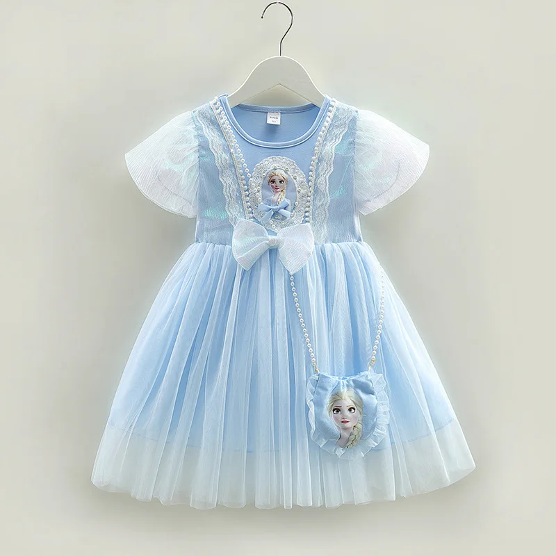 Vestido de manga corta para niña de 2 a 7 años, novedad de verano, vestidos de princesa Elsa, vestido de gasa versión coreana a la moda para bebé
