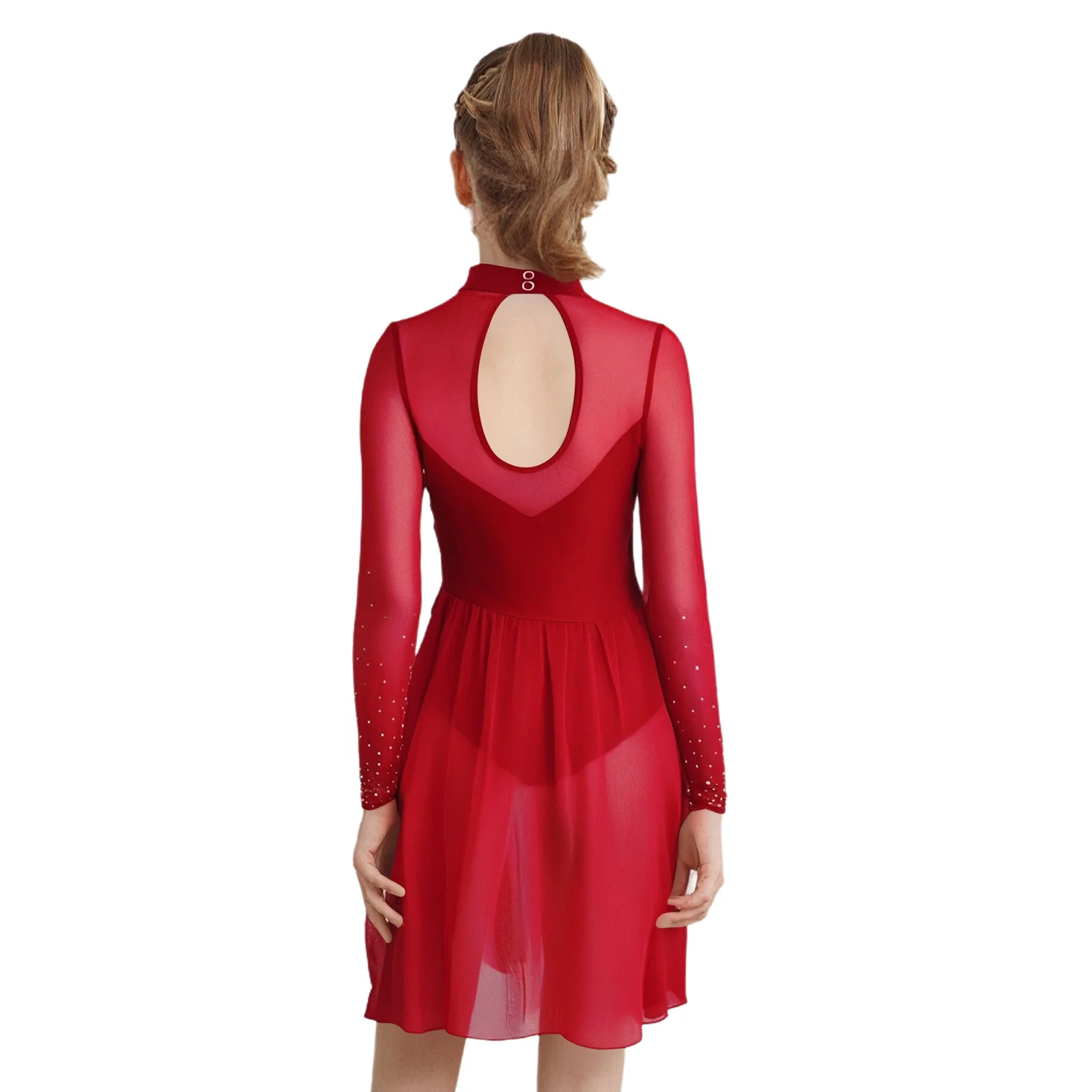 Vestido de baile de patinaje artístico para niñas, Ballet, gimnasia, entrenamiento, ropa de baile contemporánea moderna lírica, vestido de leotardo con diamantes de imitación - imagen 3
