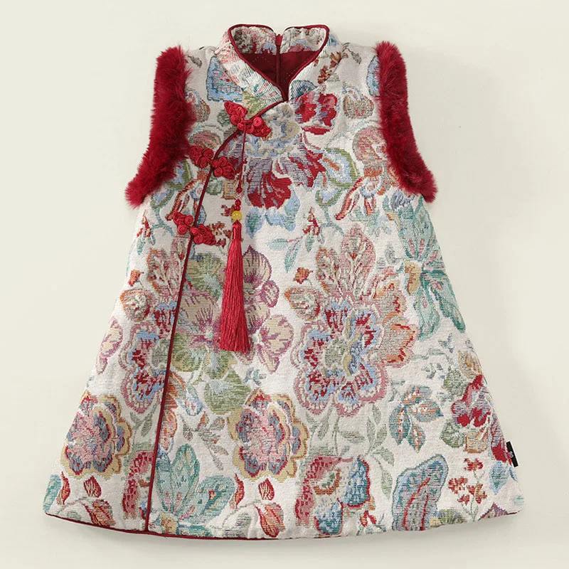 Vestido de invierno bebé con bordado floral estilo cheongsam