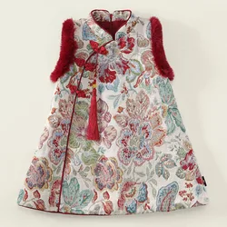 Vestido de invierno bebé con bordado floral estilo cheongsam