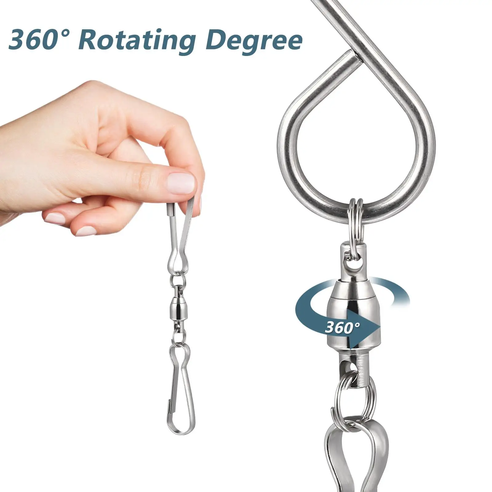 Ganchos giratorios de acero inoxidable, colgador de carillón de viento giratorio de alta resistencia, ganchos para exteriores, Clips giratorios de Metal para colgar, 12 Uds. - imagen 3