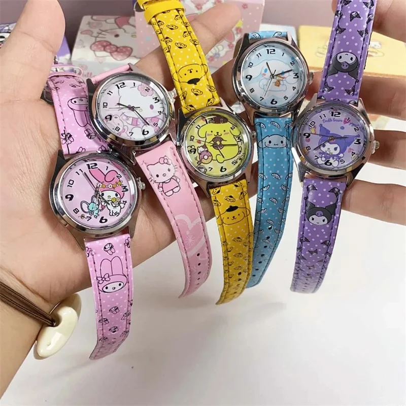 Reloj de Anime Sanrio Kuromi Melody Cinnamoroll Hello Kitty reloj de cuarzo vacaciones cumpleaños niños reloj con puntero regalos de cumpleaños - imagen 5