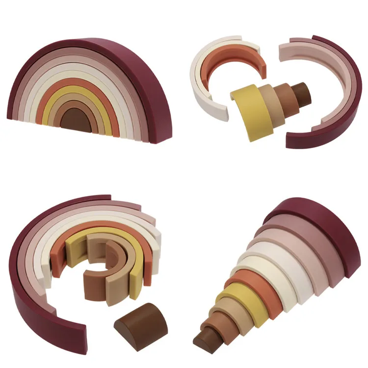 10 unids/set de juguetes apilables de arcoíris para niños, apilador de arcoíris de silicona, bloques Montessori, juguete de rompecabezas sensorial creativo a juego