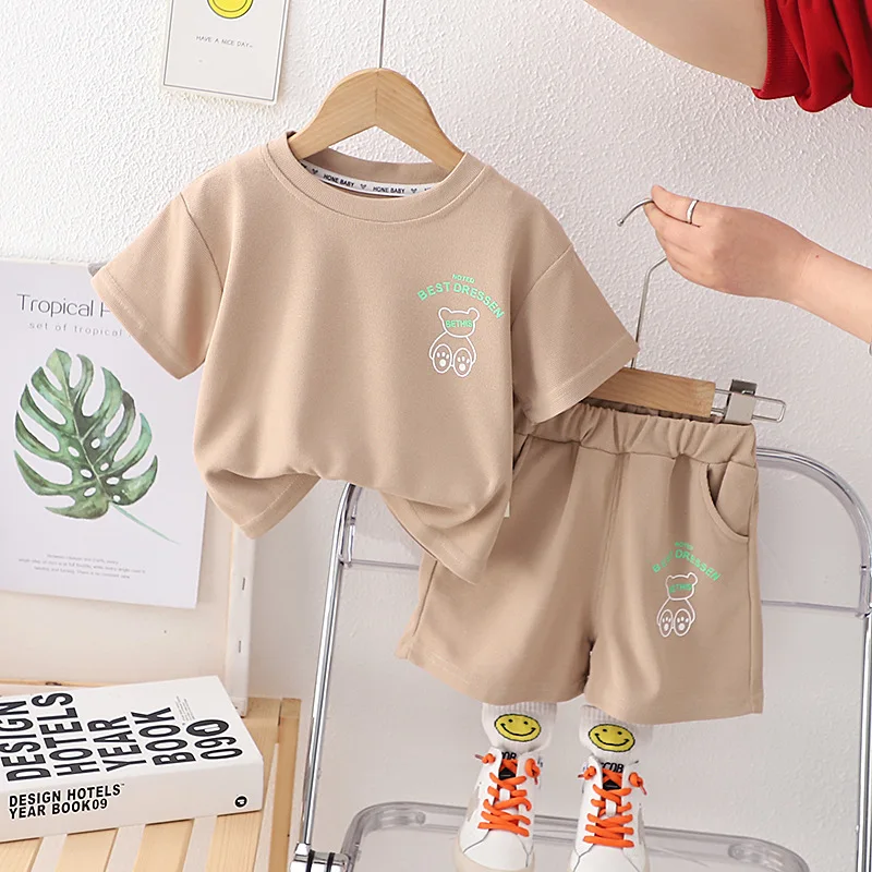 Nueva ropa de verano para bebés, traje para niños, camiseta a la moda, pantalones cortos a cuadros, 2 unids/set, ropa informal para niños pequeños, chándales para niños - imagen 4