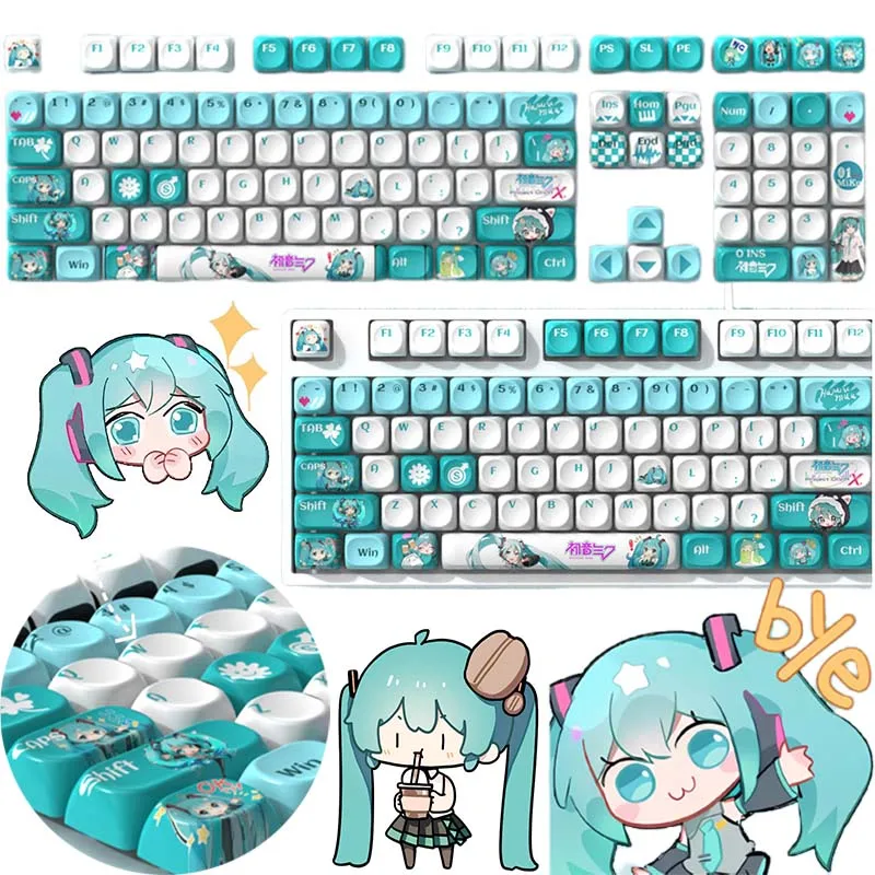 Hatsune Miku DIY Keycap Material PBT cinco lados sublimación térmica Teclado mecánico Keycaps eje transversal Keycap Accesorios