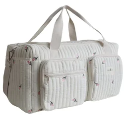 Bolsa de pañales para mamá – Algodón beige bordado oso