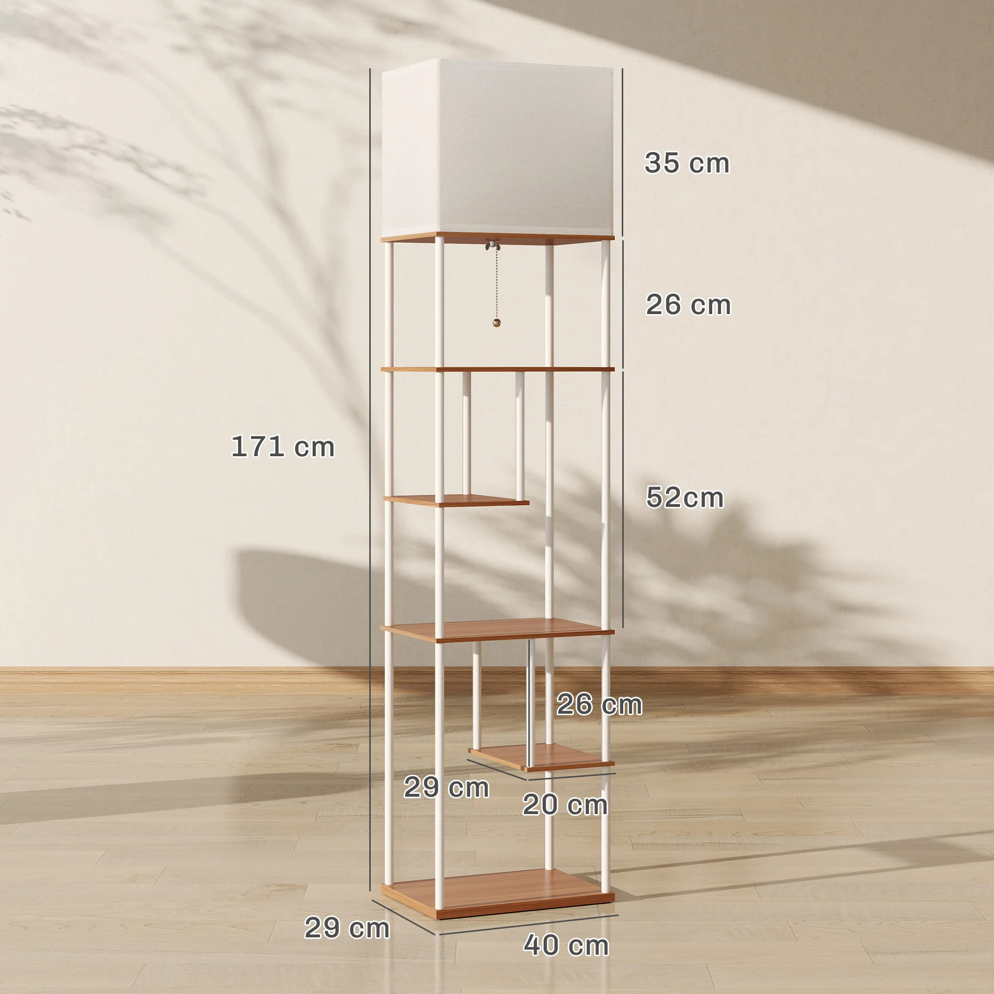 HOMCOM Lámpara de Pie con Estantes, Lámpara Salón con Brillo y Temperaturas de Color Ajustable 3000K-6500K, Control Remoto, Bombilla E27, Temporizador, para Dormitorio, Oficina, Decoración, Natural - imagen 3