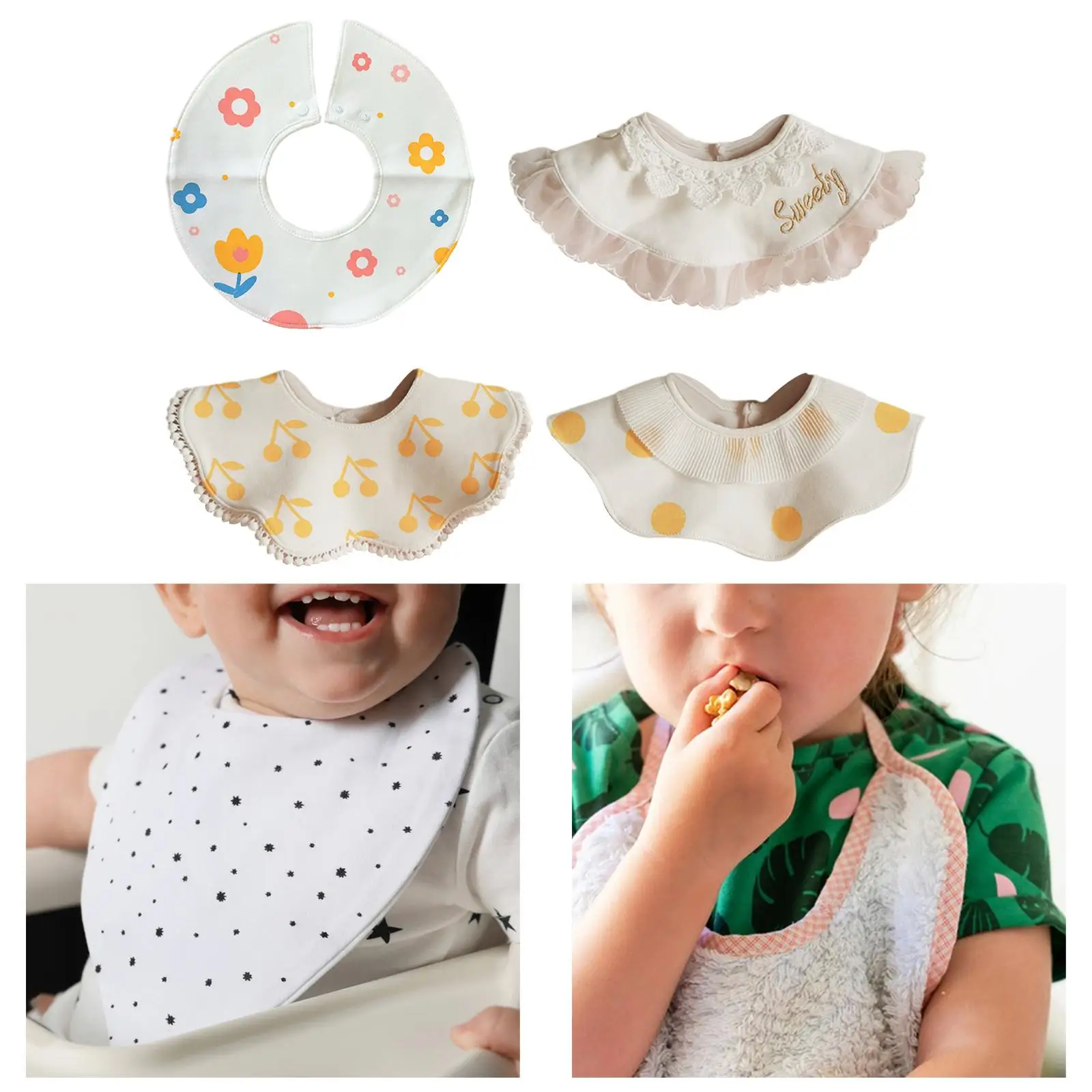 Cotton Bib Absorbent Adjustable Feeding Bibs Handmade Drool Burp Bibs Drool Bib for Infant 0-36 Months Toddlers Boys Girls Gifts