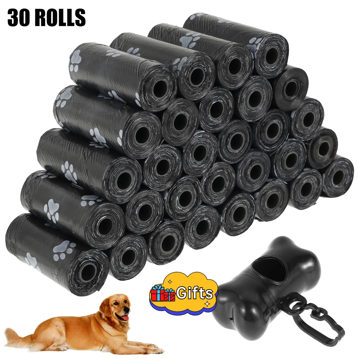 10/30/50 rollos de bolsas desechables para excrementos de perros, diseño de perro, limpieza de excrementos de mascotas, herramientas dispensadoras de bolsas de hueso