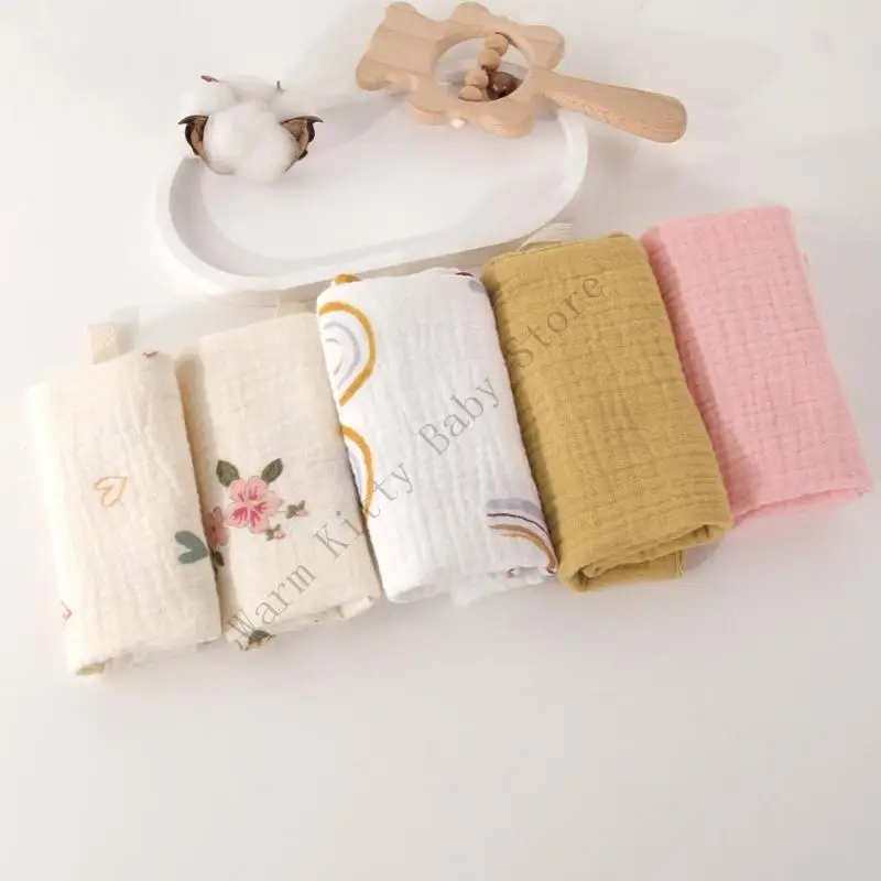 Toallas cuadradas de gasa de algodón suave para bebé, muselina absorbente, Baberos para lactancia recién nacido, paños para eructar, toallas para la cara infantil, 3/5 Uds. - imagen 2