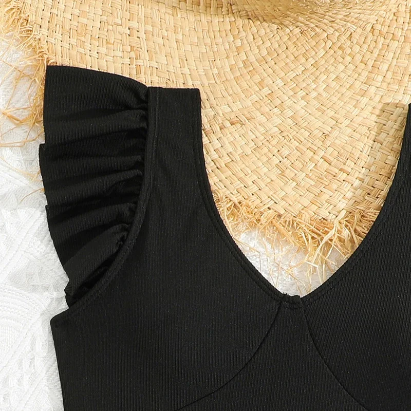 Traje de baño infantil de una pieza - Negro con volantes para niñas - imagen 3