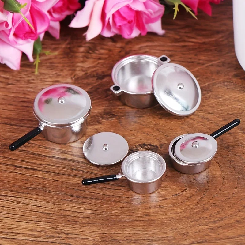 1:12 casa de muñecas cocina miniatura Metal Mini olla conjunto casa de muñecas utensilios de cocina muebles Navidad juego de rol decoración de fiesta regalo - imagen 2