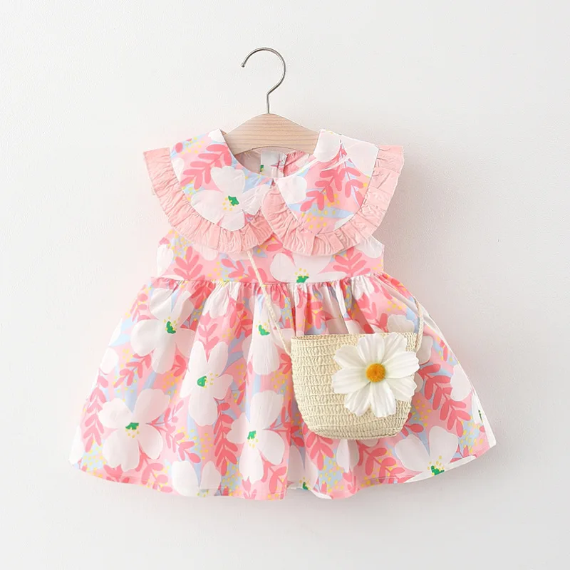 Vestido de princesa de algodón a cuadros para niñas, traje coreano con cuello de muñeca, bolsa de lazo, ropa de bebé, BC138, 2 piezas, novedad de verano - imagen 4