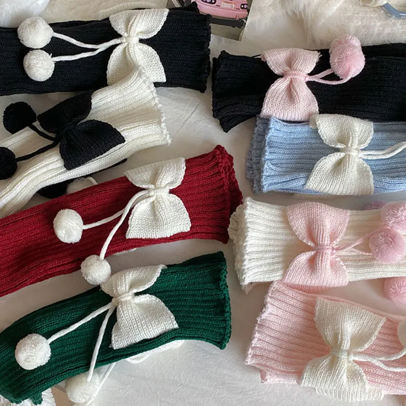 Calcetines sueltos coreanos Kawaii con bonito lazo para niños y niñas, calentadores de piernas con lazo de Lolita, mallas escolares cálidas de algodón y lana tejidas para niños - imagen 4