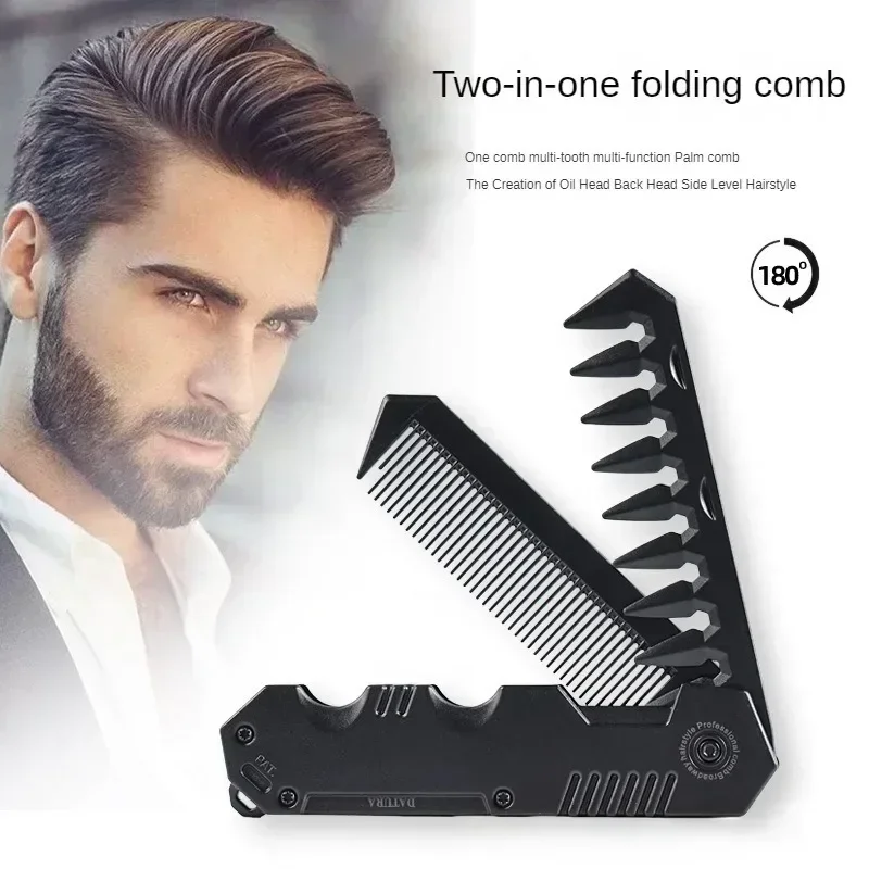 Peine de bolsillo plegable para peluquero para hombre, portátil, multifuncional, de plástico, de dientes anchos, para Barba, peinado, cuidado de la cabeza con aceite - imagen 2