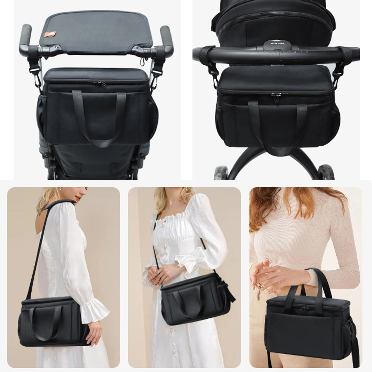 Bolsas organizadoras para cochecito, bolsa colgante de viaje de gran capacidad para mamá, portabotellas, bolsas de pañales, accesorios para cochecito de bebé - imagen 3