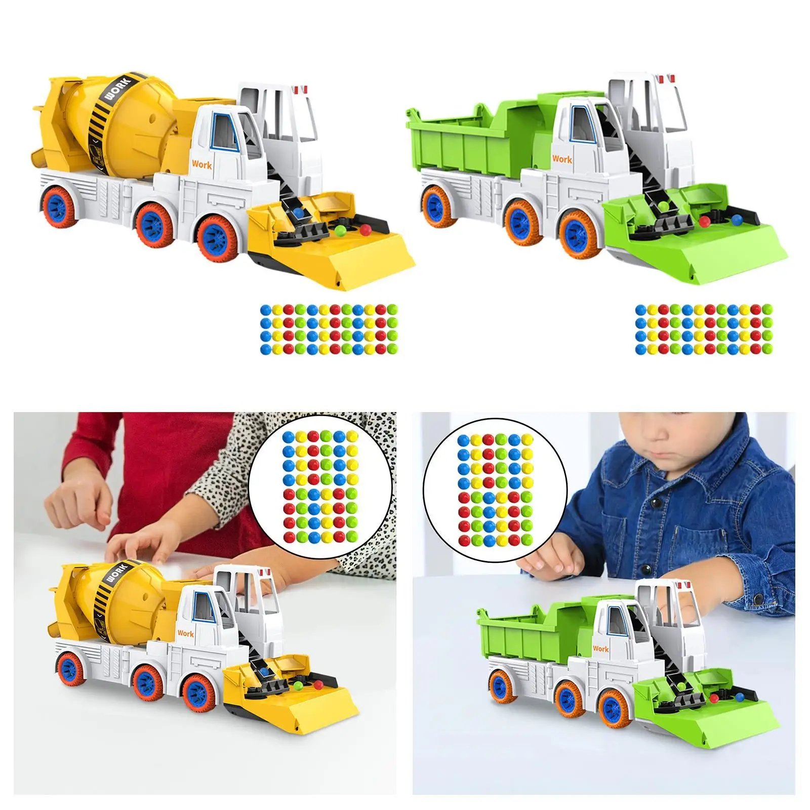 Construction Toy Automatic Bead Sweeper Truck Early Educational Toy Lift Engineering Car Mixer Dump Truck for Holiday Gift