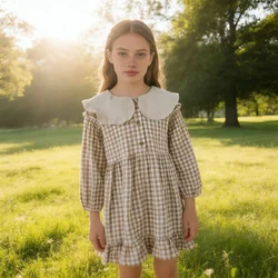 Vestido de cuadros para niña – Algodón y lino con cuello de solapa