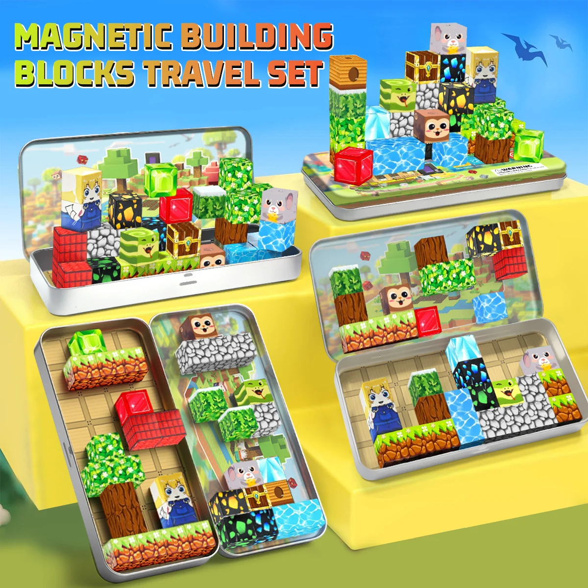 35 Uds. Juguetes de bloques de construcción magnéticos con caja de hierro portátil, juguetes magnéticos educativos STEM para niños y niñas, regalos - imagen 3