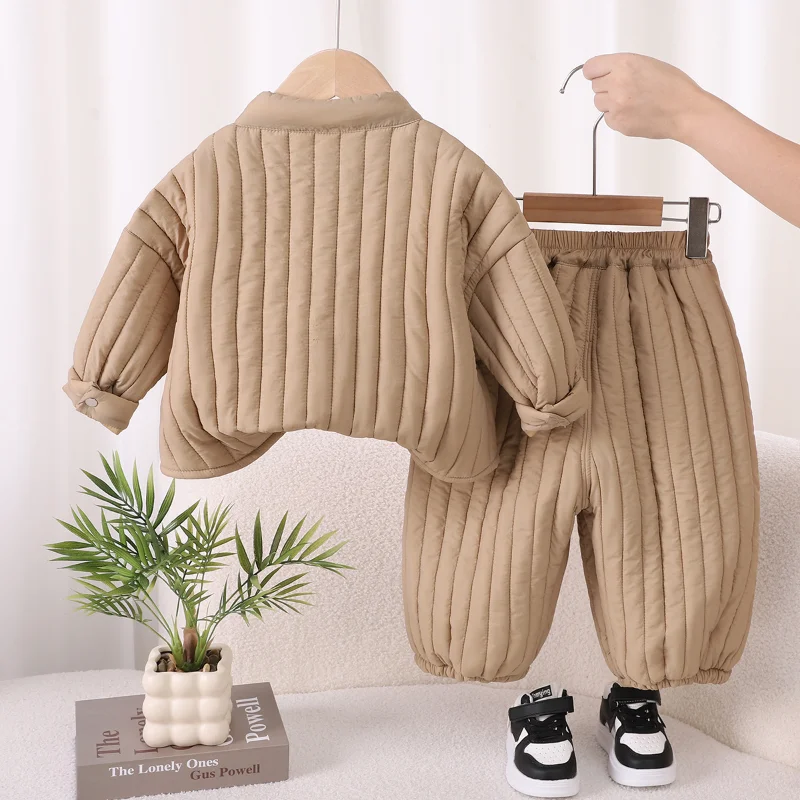 Nuevo conjunto de ropa de invierno para niñas, chaqueta gruesa y cálida, pantalones, 2 unids/set, ropa infantil, disfraz para niños, chándales para niños